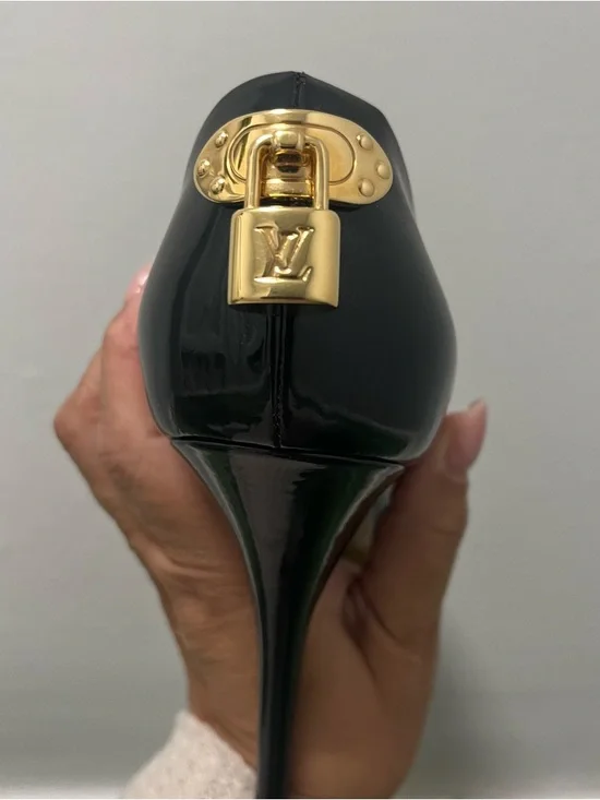 Louis Vuitton Navy Blue Patent Leather Peep Toe Stiletto Heels - Picture 2 of 6